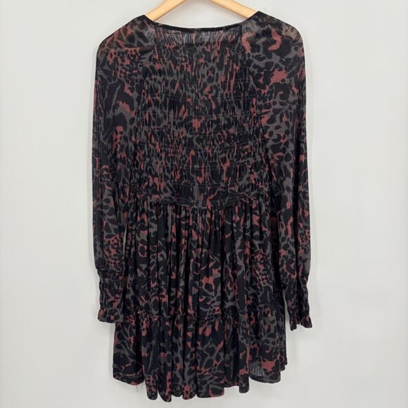 Free People Dark Romance Babydoll Tunic in Dark Combo, Sz XS, Boho Leopard Print - Picture 3 of 11
